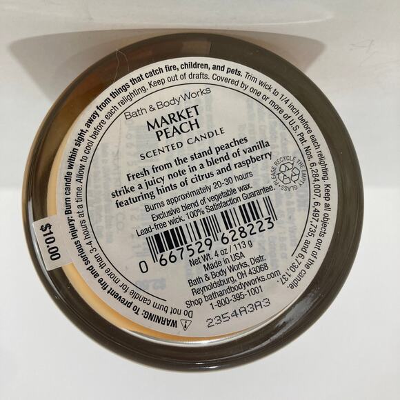 UNBURNED Bath & Body Works Market Peach Single Wick Scented Candle 4 Oz - Picture 5 of 7